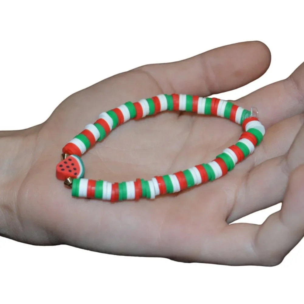 Handmade Watermelon colored Clay bead Elastic bracelet